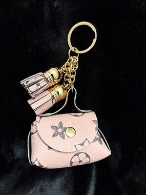 Source Unknown Pink Floral Mini Purse Keychain with Gold Hardware LV Replica